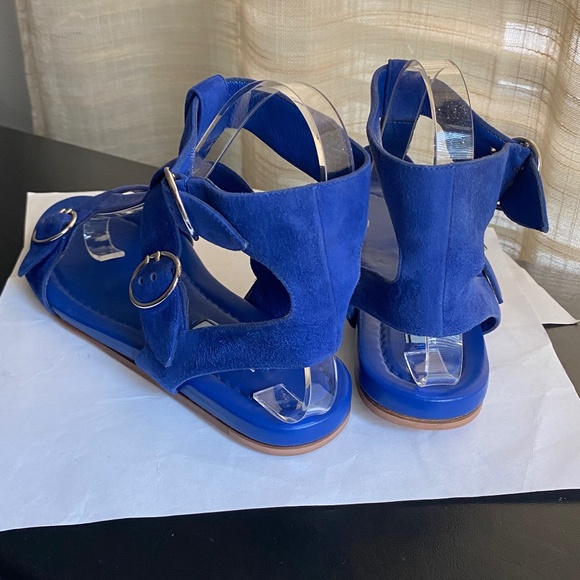 Prada blue suede leather sandals size 37 flats ankle strap mules slides slip ons - Picture 6 of 9